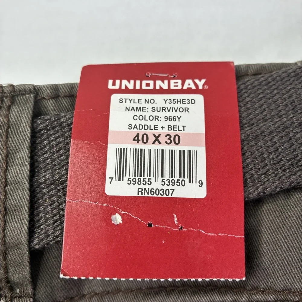 Unionbay Survivor Cargo Pants Men's Size 40x30 Saddle Belt Cotton Straight Leg